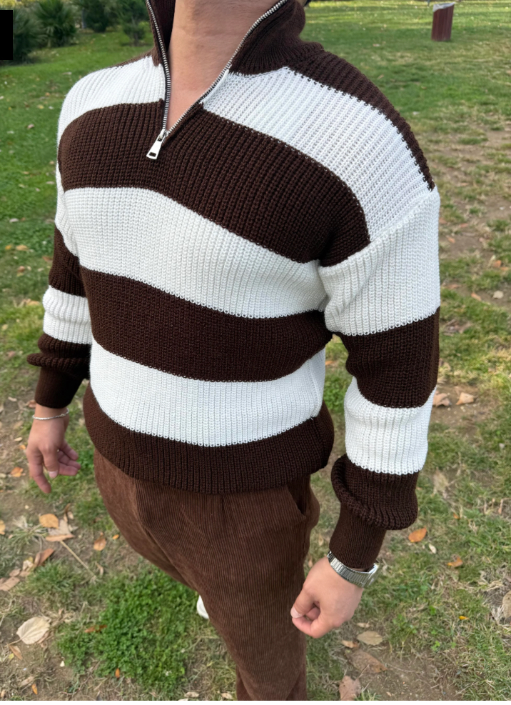 Pull Polo Rayure marron