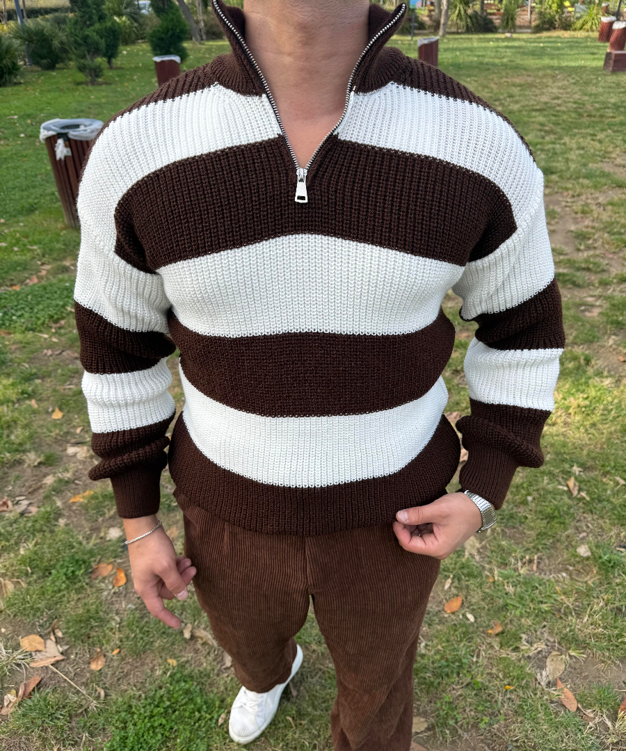 Pull Polo Rayure marron